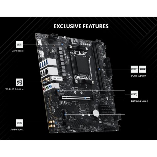 Материнська плата MSI PRO A620AM-G EVO WIFI (sAM5, AMD A620A) купити в Україні: Київ, Львів, Хмельницький, Тернопіль, Івано-Франківськ | Перевірка сумісності, низька ціна, відгуки, характеристики від TELEMART фото