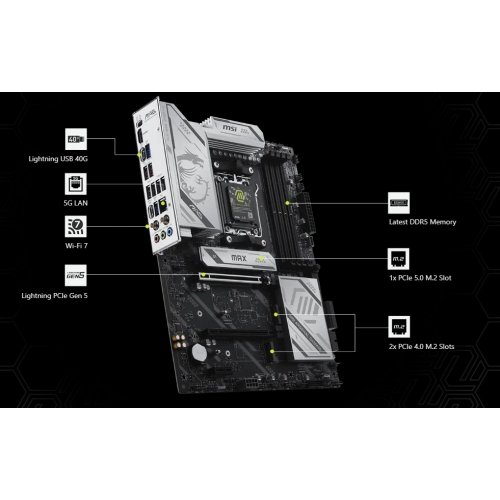 Материнська плата MSI MAG X870E GAMING MAX WIFI (sAM5, AMD X870E) купити в Україні: Київ, Львів, Хмельницький, Тернопіль, Івано-Франківськ | Перевірка сумісності, низька ціна, відгуки, характеристики від TELEMART фото