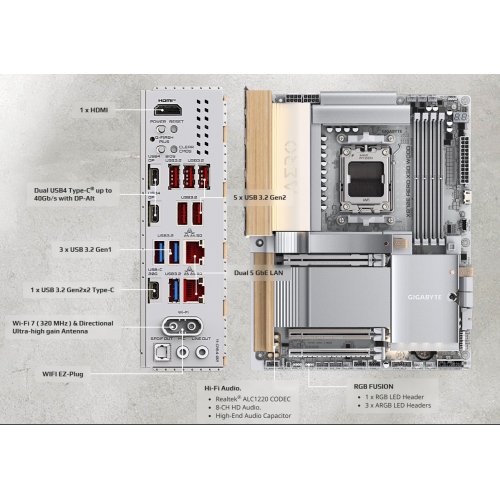 Материнська плата Gigabyte X870E AERO X3D WOOD (sAM5, AMD X870E) купити в Україні: Київ, Львів, Хмельницький, Тернопіль, Івано-Франківськ | Перевірка сумісності, низька ціна, відгуки, характеристики від TELEMART фото