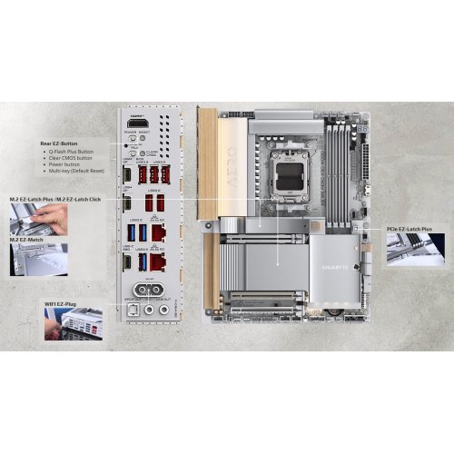 Материнська плата Gigabyte X870E AERO X3D WOOD (sAM5, AMD X870E) купити в Україні: Київ, Львів, Хмельницький, Тернопіль, Івано-Франківськ | Перевірка сумісності, низька ціна, відгуки, характеристики від TELEMART фото
