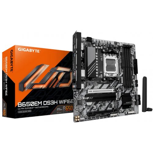 Материнська плата Gigabyte B650EM DS3H WIFI6E (sAM5, AMD B650E) купити в Україні: Київ, Львів, Хмельницький, Тернопіль, Івано-Франківськ | Перевірка сумісності, низька ціна, відгуки, характеристики від TELEMART фото