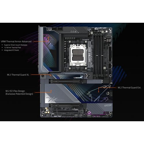 Материнська плата Gigabyte X870E AORUS MASTER X3D (sAM5, AMD X870E) купити в Україні: Київ, Львів, Хмельницький, Тернопіль, Івано-Франківськ | Перевірка сумісності, низька ціна, відгуки, характеристики від TELEMART фото