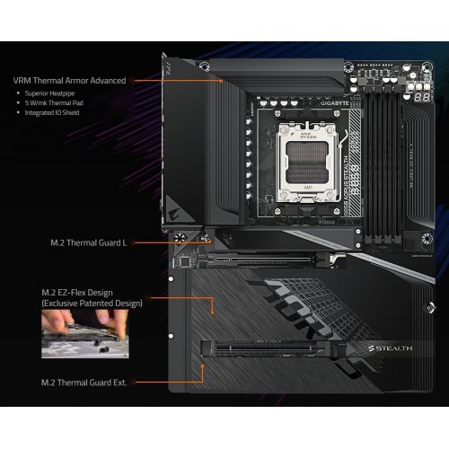 Материнська плата Gigabyte B850 AORUS STEALTH (sAM5, AMD B850) купити в Україні: Київ, Львів, Хмельницький, Тернопіль, Івано-Франківськ | Перевірка сумісності, низька ціна, відгуки, характеристики від TELEMART фото