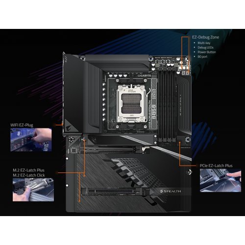 Материнська плата Gigabyte B850 AORUS STEALTH (sAM5, AMD B850) купити в Україні: Київ, Львів, Хмельницький, Тернопіль, Івано-Франківськ | Перевірка сумісності, низька ціна, відгуки, характеристики від TELEMART фото