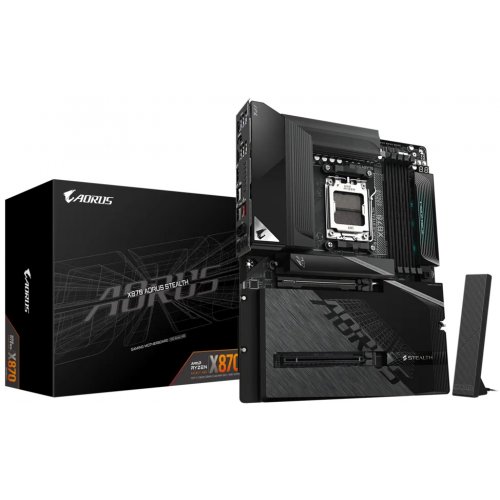 Материнська плата Gigabyte X870 AORUS STEALTH (sAM5, AMD X870) купити в Україні: Київ, Львів, Хмельницький, Тернопіль, Івано-Франківськ | Перевірка сумісності, низька ціна, відгуки, характеристики від TELEMART фото