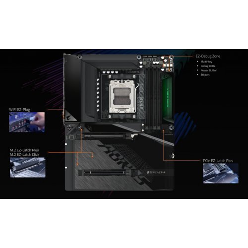 Материнська плата Gigabyte X870 AORUS STEALTH (sAM5, AMD X870) купити в Україні: Київ, Львів, Хмельницький, Тернопіль, Івано-Франківськ | Перевірка сумісності, низька ціна, відгуки, характеристики від TELEMART фото