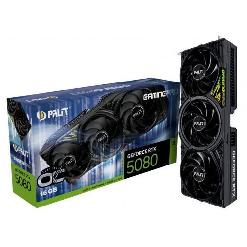 Відеокарта Palit GeForce RTX 5080 GamingPro OC V1 16384MB (NE75080S19T2-GB2031Y) купити в Україні: Київ, Львів, Хмельницький, Тернопіль, Івано-Франківськ | Перевірка сумісності, низька ціна, відгуки, характеристики від TELEMART фото