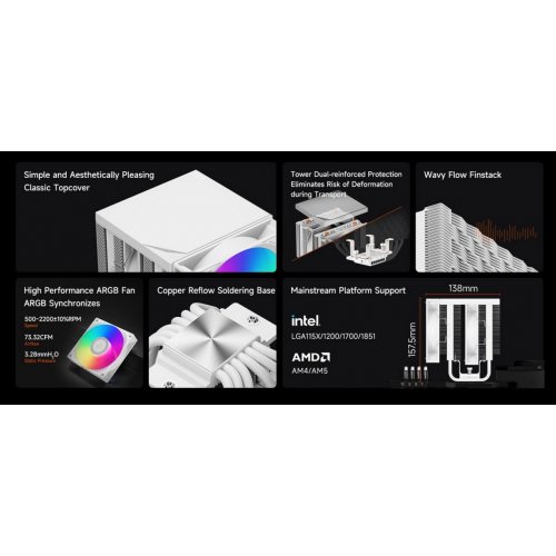 Кулер PCCooler RT620 Pro TC ARGB White купить в Украине: Киев, Днепр, Харьков, Одесса  | Проверка совместимости, низкая цена, отзывы, характеристики от TELEMART фото