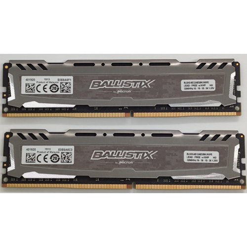 Озу Crucial DDR4 16GB (2x8GB) 3200Mhz Ballistix Sport LT Gray (BLS2K8G4D32AESBK) (Восстановлено продавцом, 838236) купить в Украине: Киев, Днепр, Харьков, Одесса  | Проверка совместимости, низкая цена, отзывы, характеристики от TELEMART фото