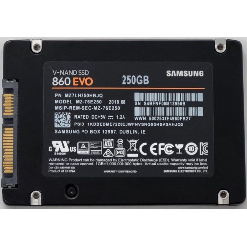 Ssd-диск Samsung 860 EVO V-NAND MLC 250GB 2.5" (MZ-76E250BW) (Відновлено продавцем, 838289) купити в Україні: Київ, Львів, Хмельницький, Тернопіль, Івано-Франківськ | Перевірка сумісності, низька ціна, відгуки, характеристики від TELEMART фото