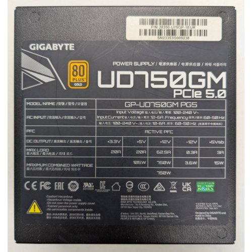 Блок питания Gigabyte UD750GM PG5W 750W (GP-UD750GM-PG5) (Восстановлено продавцом, 838321) купить в Украине: Киев, Днепр, Харьков, Одесса  | Проверка совместимости, низкая цена, отзывы, характеристики от TELEMART фото