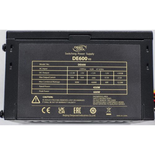 Блок живлення Deepcool DE600 V2 450W (DP-DE600US-PH) (Відновлено продавцем, 838324) купити в Україні: Київ, Львів, Хмельницький, Тернопіль, Івано-Франківськ | Перевірка сумісності, низька ціна, відгуки, характеристики від TELEMART фото