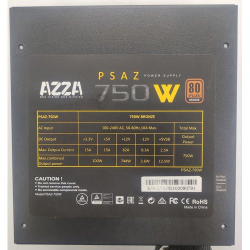 Блок живлення Azza 750W (PSAZ-750W) (Відновлено продавцем, 838337) купити в Україні: Київ, Львів, Хмельницький, Тернопіль, Івано-Франківськ | Перевірка сумісності, низька ціна, відгуки, характеристики від TELEMART фото