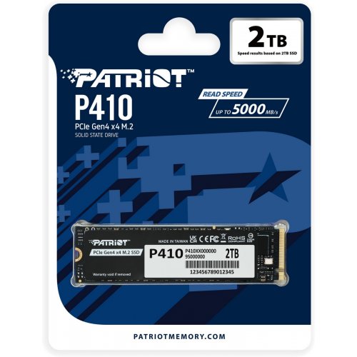 SSD-диск Patriot P410 2TB M.2 (2280 PCI-E) NVMe x4 (P410P2TBM28H) купить в Украине: Киев, Днепр, Харьков, Одесса  | Проверка совместимости, низкая цена, отзывы, характеристики от TELEMART фото