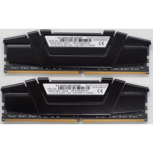 Озу G.Skill DDR4 32GB (2x16GB) 3200Mhz Ripjaws V (F4-3200C16D-32GVK) (Восстановлено продавцом, 838372) купить в Украине: Киев, Днепр, Харьков, Одесса  | Проверка совместимости, низкая цена, отзывы, характеристики от TELEMART фото