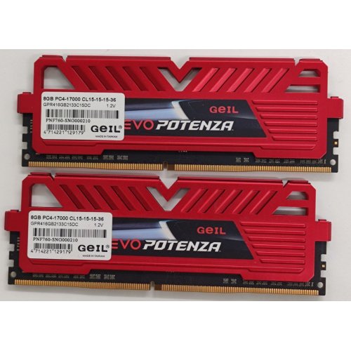 Озп Geil DDR4 16GB (2x8GB) 2133Mhz EVO POTENZA (GRP416GB2133C15DC) (Відновлено продавцем, 838387) купити в Україні: Київ, Львів, Хмельницький, Тернопіль, Івано-Франківськ | Перевірка сумісності, низька ціна, відгуки, характеристики від TELEMART фото