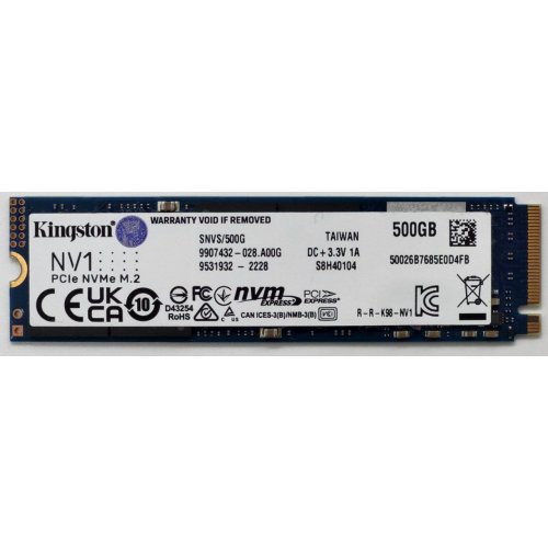 Ssd-диск Kingston NV1 500GB M.2 (2280 PCI-E) NVMe x4 (SNVS/500G) (Восстановлено продавцом, 838680) купить в Украине: Киев, Днепр, Харьков, Одесса  | Проверка совместимости, низкая цена, отзывы, характеристики от TELEMART фото
