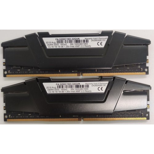 Озу G.Skill DDR4 32GB (2x16GB) 3200Mhz Ripjaws V (F4-3200C16D-32GVK) (Восстановлено продавцом, 838896) купить в Украине: Киев, Днепр, Харьков, Одесса  | Проверка совместимости, низкая цена, отзывы, характеристики от TELEMART фото