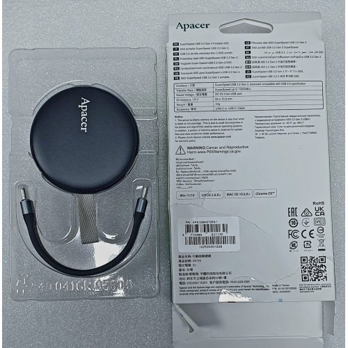 Уценка ssd-диск Apacer AS725 512GB USB 3.2 (AP1TBAS725B-1) Black (Повреждена упаковка, 838926) купить в Украине: Киев, Днепр, Харьков, Одесса  | Проверка совместимости, низкая цена, отзывы, характеристики от TELEMART фото