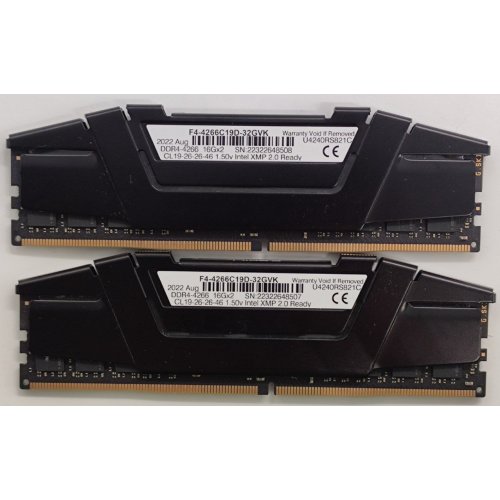 Озу G.Skill DDR4 32GB (2x16GB) 4266Mhz Ripjaws V Black (F4-4266C19D-32GVK) (Восстановлено продавцом, 838938) купить в Украине: Киев, Днепр, Харьков, Одесса  | Проверка совместимости, низкая цена, отзывы, характеристики от TELEMART фото