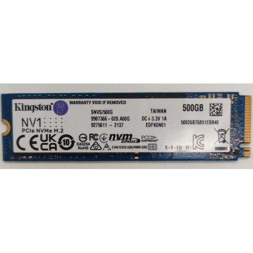 Ssd-диск Kingston NV1 500GB M.2 (2280 PCI-E) NVMe x4 (SNVS/500G) (Восстановлено продавцом, 839226) купить в Украине: Киев, Днепр, Харьков, Одесса  | Проверка совместимости, низкая цена, отзывы, характеристики от TELEMART фото