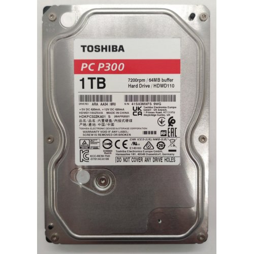 Жесткий диск Toshiba P300 1TB 64MB 7200RPM 3.5" (HDWD110UZSVA) (Восстановлено продавцом, 839228) купить в Украине: Киев, Днепр, Харьков, Одесса  | Проверка совместимости, низкая цена, отзывы, характеристики от TELEMART фото