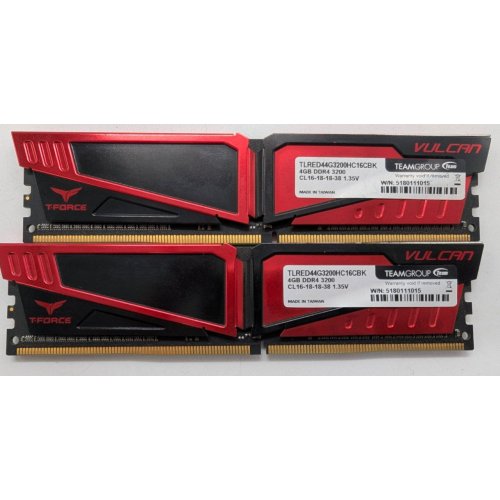 Озу Team DDR4 8GB (2x4GB) 3200Mhz T-Force Vulcan Red (TLRED48G3200HC16CDC01) (Восстановлено продавцом, 839846) купить в Украине: Киев, Днепр, Харьков, Одесса  | Проверка совместимости, низкая цена, отзывы, характеристики от TELEMART фото