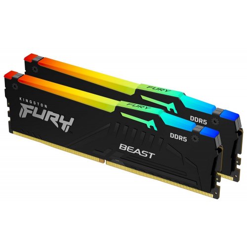 Уценка озу Kingston DDR5 32GB (2x16GB) 5200MHz FURY Beast RGB Black (KF552C40BBAK2-32) (Вскрытая упаковка, 840221) купить в Украине: Киев, Днепр, Харьков, Одесса  | Проверка совместимости, низкая цена, отзывы, характеристики от TELEMART фото