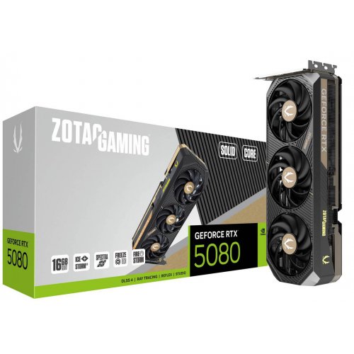 Відеокарта Zotac GeForce RTX 5080 GAMING SOLID CORE 16384MB (ZT-B50800D2-10P) купити в Україні: Київ, Львів, Хмельницький, Тернопіль, Івано-Франківськ | Перевірка сумісності, низька ціна, відгуки, характеристики від TELEMART фото