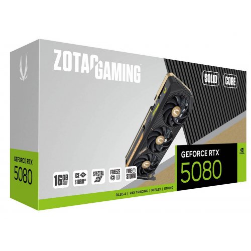 Відеокарта Zotac GeForce RTX 5080 GAMING SOLID CORE 16384MB (ZT-B50800D2-10P) купити в Україні: Київ, Львів, Хмельницький, Тернопіль, Івано-Франківськ | Перевірка сумісності, низька ціна, відгуки, характеристики від TELEMART фото