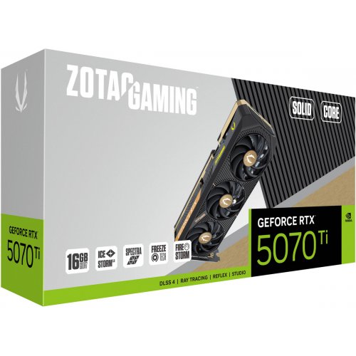 Відеокарта Zotac GeForce RTX 5070 Ti GAMING SOLID CORE 16384MB (ZT-B50710D2-10P) купити в Україні: Київ, Львів, Хмельницький, Тернопіль, Івано-Франківськ | Перевірка сумісності, низька ціна, відгуки, характеристики від TELEMART фото