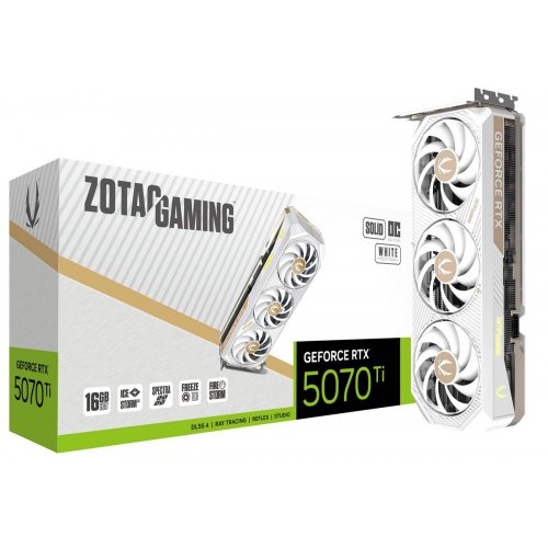 Відеокарта Zotac GeForce RTX 5070 Ti GAMING SOLID CORE OC White 16384MB (ZT-B50710Q2-10P) купити в Україні: Київ, Львів, Хмельницький, Тернопіль, Івано-Франківськ | Перевірка сумісності, низька ціна, відгуки, характеристики від TELEMART фото