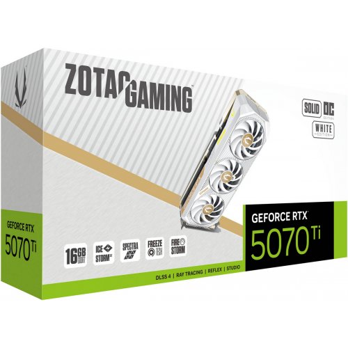 Відеокарта Zotac GeForce RTX 5070 Ti GAMING SOLID CORE OC White 16384MB (ZT-B50710Q2-10P) купити в Україні: Київ, Львів, Хмельницький, Тернопіль, Івано-Франківськ | Перевірка сумісності, низька ціна, відгуки, характеристики від TELEMART фото