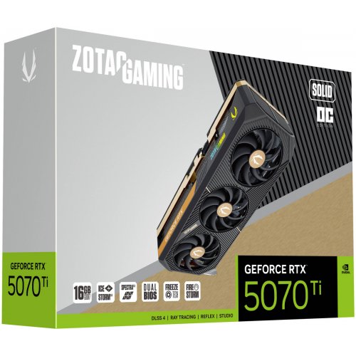 Відеокарта Zotac GeForce RTX 5070 Ti GAMING SOLID OC 16384MB (ZT-B50710J-10P) купити в Україні: Київ, Львів, Хмельницький, Тернопіль, Івано-Франківськ | Перевірка сумісності, низька ціна, відгуки, характеристики від TELEMART фото