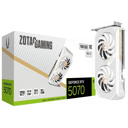 Відеокарта Zotac GeForce RTX 5070 GAMING Twin Edge OC White 12288MB (ZT-B50700Q-10P) купити в Україні: Київ, Львів, Хмельницький, Тернопіль, Івано-Франківськ | Перевірка сумісності, низька ціна, відгуки, характеристики від TELEMART фото