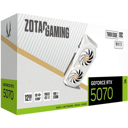 Відеокарта Zotac GeForce RTX 5070 GAMING Twin Edge OC White 12288MB (ZT-B50700Q-10P) купити в Україні: Київ, Львів, Хмельницький, Тернопіль, Івано-Франківськ | Перевірка сумісності, низька ціна, відгуки, характеристики від TELEMART фото