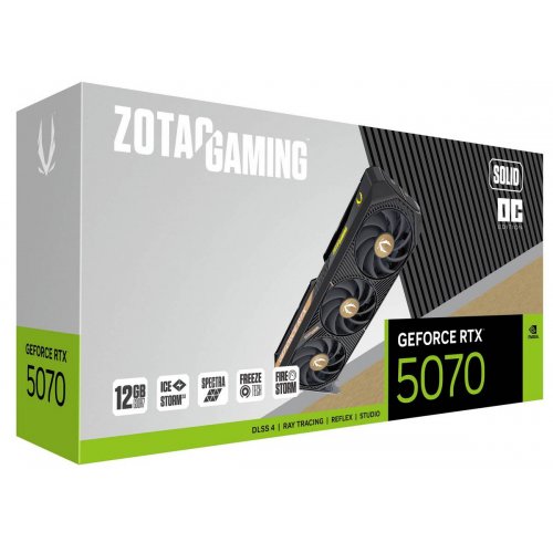 Відеокарта Zotac GeForce RTX 5070 GAMING SOLID OC 12288MB (ZT-B50700J-10P) купити в Україні: Київ, Львів, Хмельницький, Тернопіль, Івано-Франківськ | Перевірка сумісності, низька ціна, відгуки, характеристики від TELEMART фото