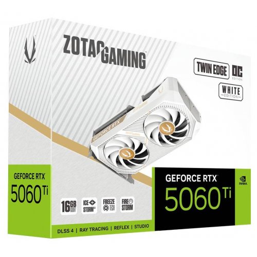 Відеокарта Zotac GeForce RTX 5060 Ti GAMING Twin Edge OC White 16384MB (ZT-B50620Q-10M) купити в Україні: Київ, Львів, Хмельницький, Тернопіль, Івано-Франківськ | Перевірка сумісності, низька ціна, відгуки, характеристики від TELEMART фото
