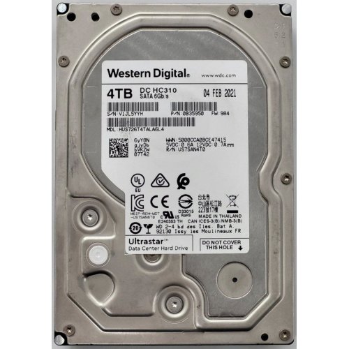 Жесткий диск Western Digital Ultrastar DC HC310 4TB 256MB 7200RPM 3.5" (HUS726T4TALA6L4/0B35950) (Восстановлено продавцом, 840346) купить в Украине: Киев, Днепр, Харьков, Одесса  | Проверка совместимости, низкая цена, отзывы, характеристики от TELEMART фото