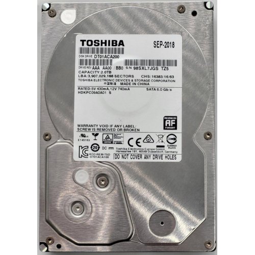 Жесткий диск Toshiba 2TB 64MB 7200RPM 3.5" (DT01ACA200) (Восстановлено продавцом, 840544) купить в Украине: Киев, Днепр, Харьков, Одесса  | Проверка совместимости, низкая цена, отзывы, характеристики от TELEMART фото