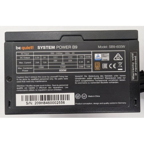 Блок питания Be Quiet! System Power B9 600W (BN209) OEM (Восстановлено продавцом, 840574) купить в Украине: Киев, Днепр, Харьков, Одесса  | Проверка совместимости, низкая цена, отзывы, характеристики от TELEMART фото