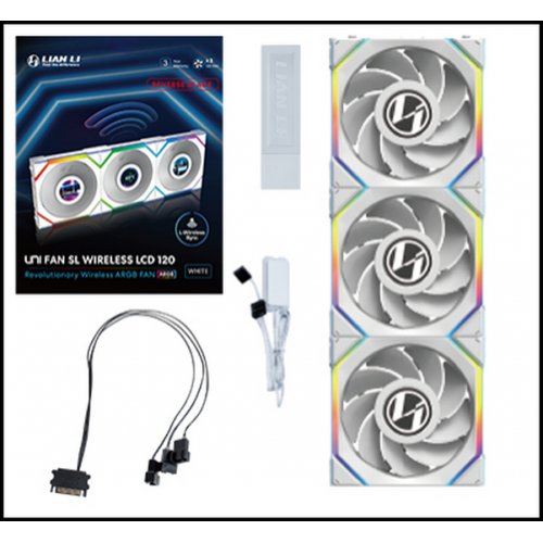 Набор кулеров для корпуса Lian Li Uni Fan SL Wireless LCD 120 Reverse Blade 3 in 1 (G99.12RSLLCD1W3W.00) White купить в Украине: Киев, Днепр, Харьков, Одесса  | Проверка совместимости, низкая цена, отзывы, характеристики от TELEMART фото