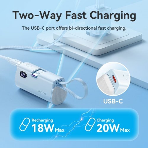 Powerbank Vention 4800mAh 22.5W (FHQW0) White купить в Украине: Киев, Днепр, Харьков, Одесса  | Низкая цена, отзывы, характеристики от TELEMART фото