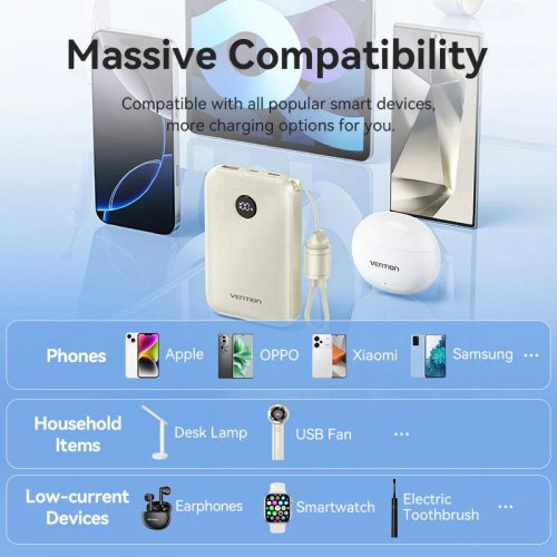 Powerbank Vention 10000mAh 22.5W (FKAL0-C) Blue купить в Украине: Киев, Днепр, Харьков, Одесса  | Низкая цена, отзывы, характеристики от TELEMART фото