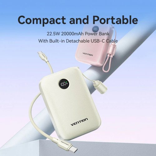 Powerbank Vention 20000mAh 22.5W (FKBN0-C) Beige купить в Украине: Киев, Днепр, Харьков, Одесса  | Низкая цена, отзывы, характеристики от TELEMART фото