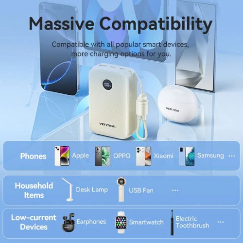 Powerbank Vention 20000mAh 22.5W (FKBN0-C) Beige купить в Украине: Киев, Днепр, Харьков, Одесса  | Низкая цена, отзывы, характеристики от TELEMART фото