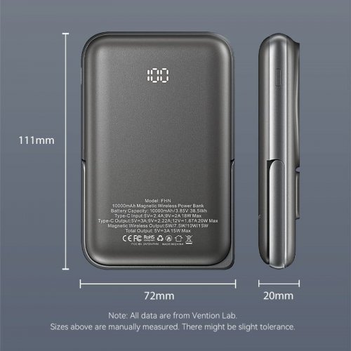 Powerbank Vention Magnetic Wireless 10000mAh 20W (FHNB0) Black купити в Україні: Київ, Львів, Хмельницький, Тернопіль, Івано-Франківськ | Низька ціна, відгуки, характеристики від TELEMART фото