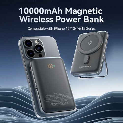 Powerbank Vention Magnetic Wireless 10000mAh 20W (FHNB0) Black купити в Україні: Київ, Львів, Хмельницький, Тернопіль, Івано-Франківськ | Низька ціна, відгуки, характеристики від TELEMART фото
