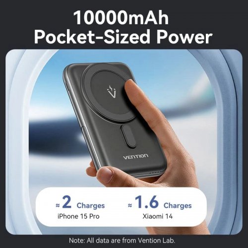 Powerbank Vention Magnetic Wireless 10000mAh 20W (FHNB0) Black купити в Україні: Київ, Львів, Хмельницький, Тернопіль, Івано-Франківськ | Низька ціна, відгуки, характеристики від TELEMART фото