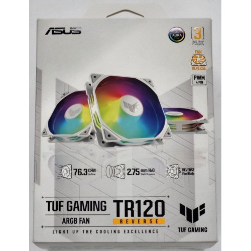 Набор кулеров для корпуса Asus TUF Gaming TR120 ARGB Reverse Triple Pack (90DA00D3-B09020) White (Восстановлено продавцом, 841154) купить в Украине: Киев, Днепр, Харьков, Одесса  | Проверка совместимости, низкая цена, отзывы, характеристики от TELEMART фото
